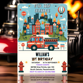 Red Hot Fire Truck Motor Sicherheit 1. Geburtstag Einladung