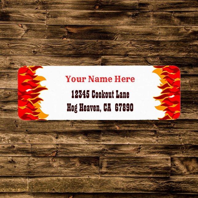Red Hot Flames Editable Western Rücksendeadresse (BBQ Red Flames Editable Return Address Label)