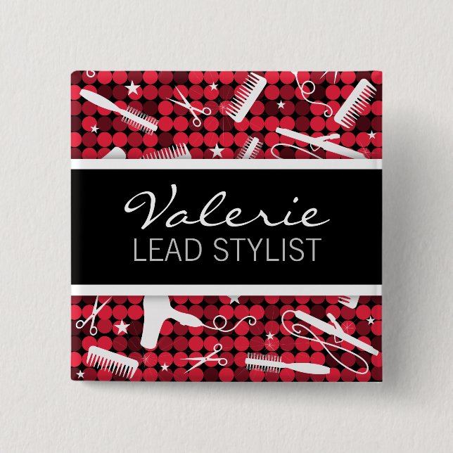 Red Hot Glam Hair Salon Name Abzeichen Button (Vorderseite)