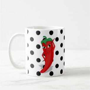 Red Hot Pepper Diva Black Polka Dots Tasse