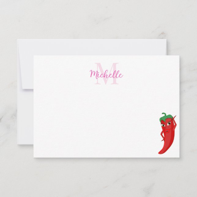 Red Hot Pepper Diva Cute Custom Monogram Mitteilungskarte (Vorderseite)