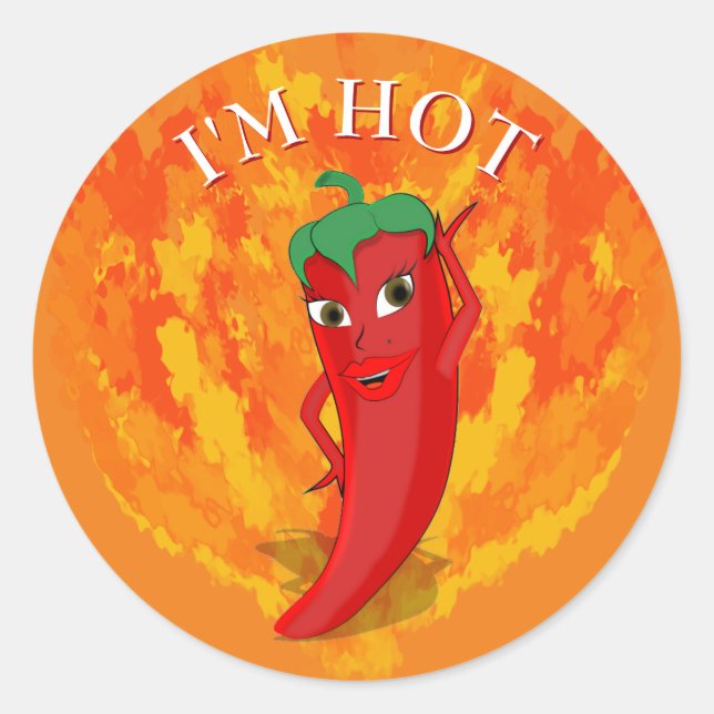 Red Hot Pepper Diva Fire Flames Runder Aufkleber (Vorderseite)