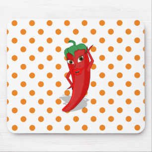 Red Hot Pepper Diva Orange Polka Dots Mouse Pad Mousepad