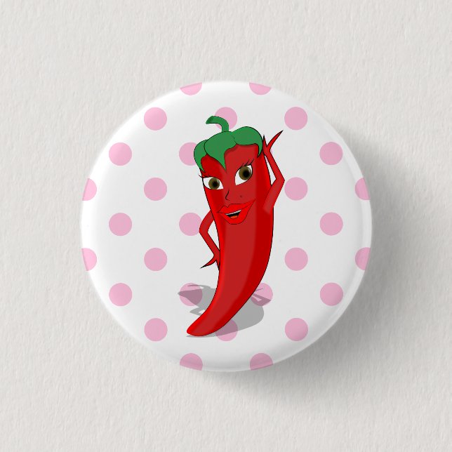 Red Hot Pepper Diva Pink Polka Dots Button (Vorderseite)