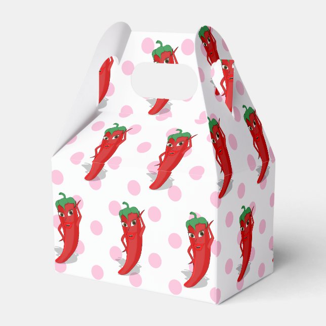 Red Hot Pepper Diva Pink Polka Dots Gefälligkeitsb Geschenkschachtel (Rückseite)