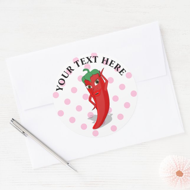Red Hot Pepper Diva Pink Polka Dots Runder Aufkleber (Umschlag)