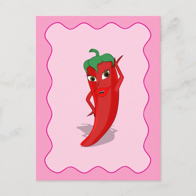 Red Hot Pepper Diva Pink Wavy Border Postkarte (Vorderseite)
