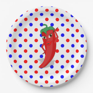 Red Hot Pepper Diva Red Blue Polka Dots Pappteller