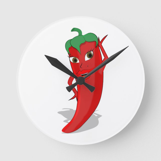 Red Hot Pepper Diva Runde Wanduhr (Vorderseite)