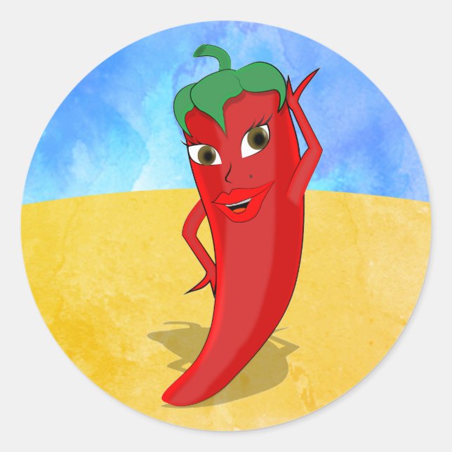 Red Hot Pepper Diva Sonnige Wüste Runder Aufkleber (Vorderseite)