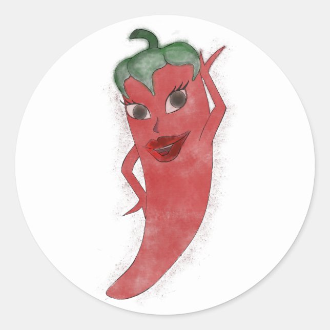 Red Hot Pepper Diva Wasserfarbe Custom Runder Aufkleber (Vorderseite)