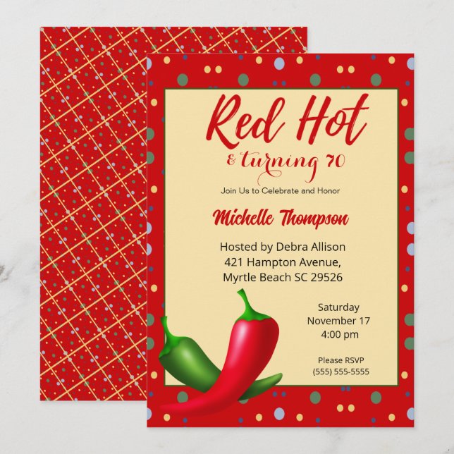 Red Hot Peppers 70th Birthday Invitation (Devant / Derrière)