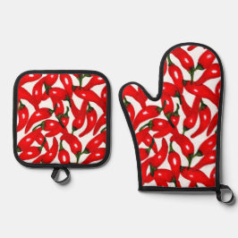 Red Hot Peppers Spicy  Ofenhandschuh & Topflappen-Set