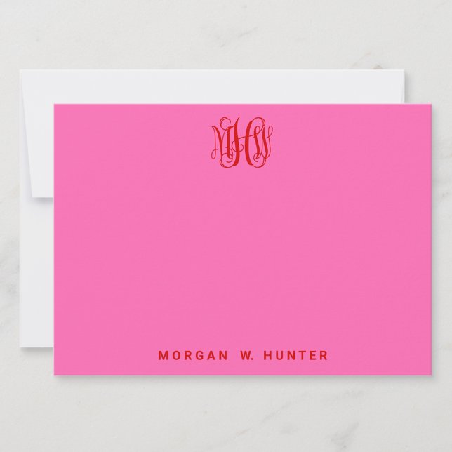 Red Hot Pink Vine Script Monogram DIY BG Vielen Da Dankeskarte (Von Creator hochgeladen)