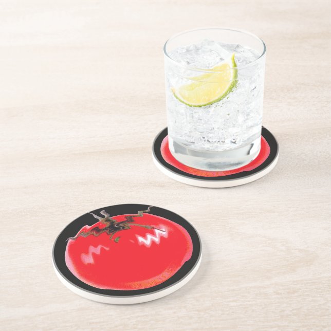 Red Hot Tomato Sandstein Untersetzer (Seite)