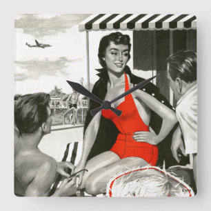 Red Hot Woman Quadratische Wanduhr