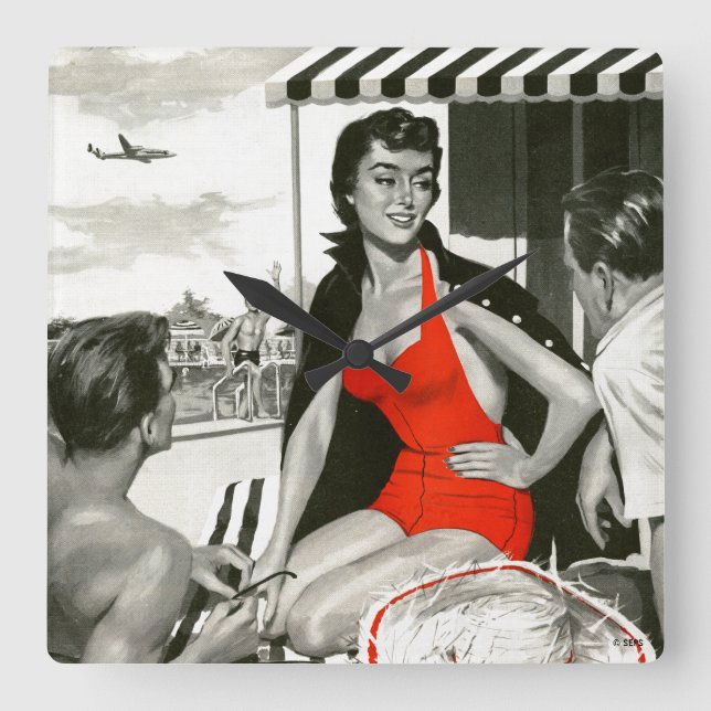 Red Hot Woman Quadratische Wanduhr (Vorderseite)