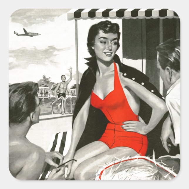 Red Hot Woman Quadratischer Aufkleber (Vorderseite)