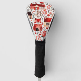 Red houses and houses cute Paper Sheet Golf Headcover