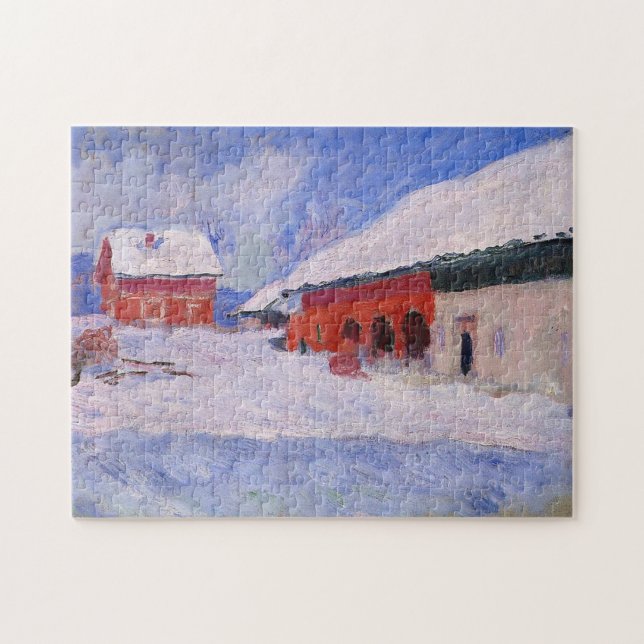 Red Houses Bjornegaard Snow Norwegen Monet Fine Ar (Horizontal)