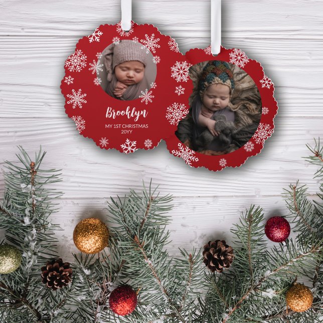 Red Hübsch Snowflakes Baby's 1st Christmas Ornament Karte (Von Creator hochgeladen)
