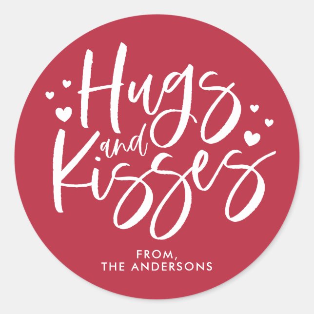 Red Hugs and Kisses Valentine's Day Runder Aufkleber (Vorderseite)