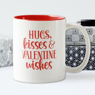 Red Hugs Kisses Valentines Day Café Mug