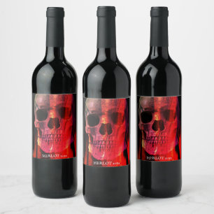 Red Human Skull Custom Wine Labels Weinetikett