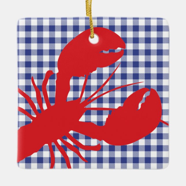 Red Hummer Blue White Gingham LOCATION Year Keramikornament (Vorderseite)