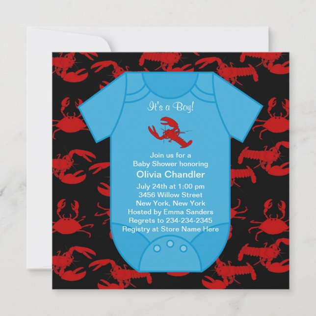 Red Hummer Crayfish Baby Boy Showdusche Invita Einladung (Vorderseite)