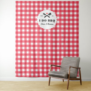 Red I Do GRILLEN Gingham Kariert Engagement Party Wandteppich
