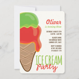 Red Ice Cream Boy Sommer Geburtstagsparty Einladun Einladung