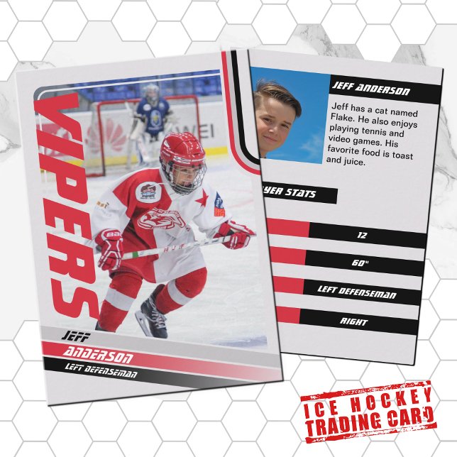 Red Ice Hockey Trading Card Telefonnummerkarte (Unleash your creativity with our red and black customizable ice hockey trading card )
