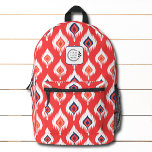 Red Ikat Abstraktes Muster Logo-Firmenlogo hinzufü Bedruckter Rucksack<br><div class="desc">Das Abstrakte Red Ikat Logo Corporate Backpack ist mit einem modernen Ikat-Muster in Rot,  Orange,  Blau und Weiß ausgestattet. Ideal für Firmengeschenke,  Schule,  Sport,  Gymnastik,  Reisen und vieles mehr. Designed by ©2024 Evco Studio www.zazzle.com/store/evcostudio</div>