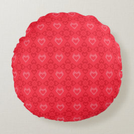 Red Ikat Style Herzmuster Rundes Kissen