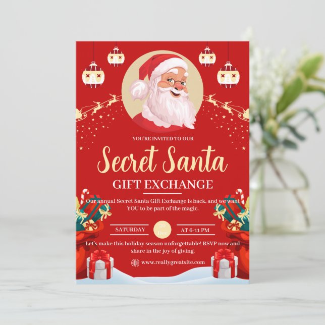 Red Illustriert Secret Santa Gift Exchange Flyer Einladung (Stehend Vorderseite)