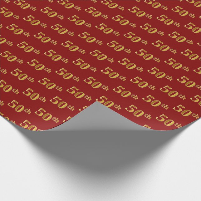 Red, Imitate Gold 50. (Fünfzigste) Veranstaltung Geschenkpapier (Ecke)