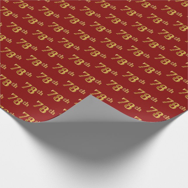 Red, Imitate Gold 78. (Achtundsiebzig) Event Geschenkpapier (Ecke)
