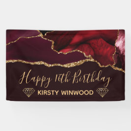 Red & Imitate Gold Glitzer Agate Sweet 16 Banner