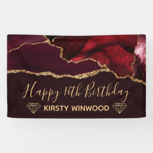 Red & Imitate Gold Glitzer Agate Sweet 16 Banner