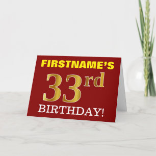 Red, Imitation Gold "33. BIRTHDAY" Geburtstagskart Karte