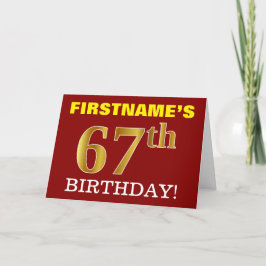 Red, Imitation Gold "67. BIRTHDAY" Geburtstagskart Karte
