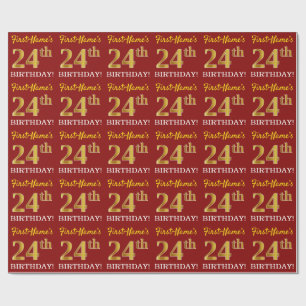 Red, Imitation Gold Look "24. GEBURTSTAG" Geschenkpapier