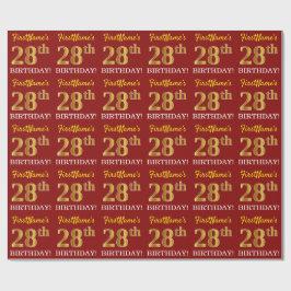 Red, Imitation Gold Look "28. BIRTHDAY" Geschenkpapier