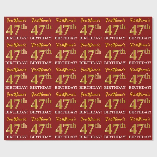 Red, Imitation Gold Look "47. BIRTHDAY" Geschenkpapier (Flach)