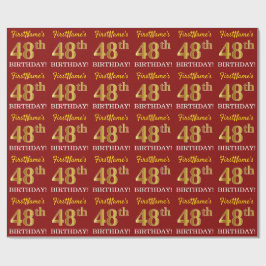 Red, Imitation Gold Look "48. BIRTHDAY" Geschenkpapier
