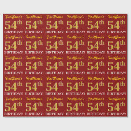 Red, Imitation Gold Look "54. GEBURTSTAG" Geschenkpapier