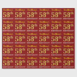 Red, Imitation Gold Look "58. BIRTHDAY" Geschenkpapier