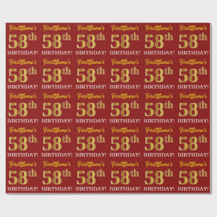 Red, Imitation Gold Look "58. BIRTHDAY" Geschenkpapier