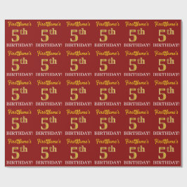 Red, Imitation Gold Look "5. BIRTHDAY" Geschenkpapier